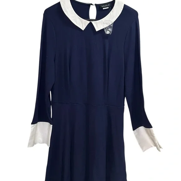Venus Navy Blue Dress with White Collar size 16 NWOT - Picture 2 of 6